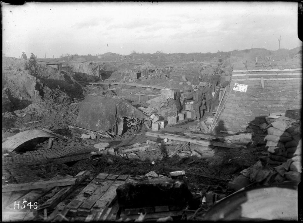 A view of the New Zealand Brigade's headquarters at Hooge Crater.